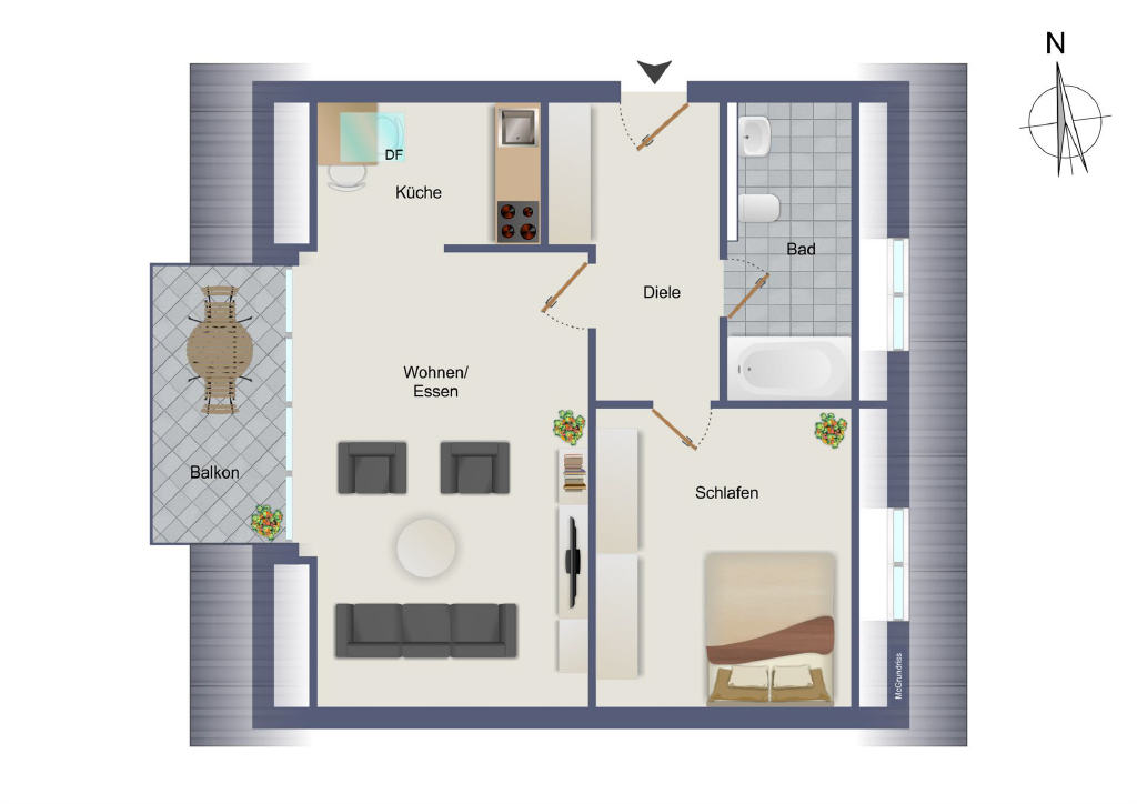 Grundriss 2-ZImmer-Eigentumswohnung im Dachgeschos